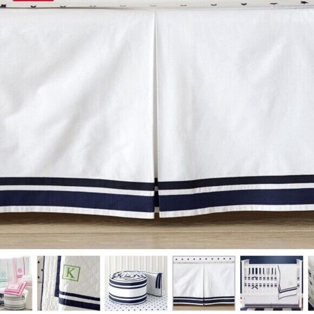 Navy Blue Harper Crib Skirt from Pottery Barn